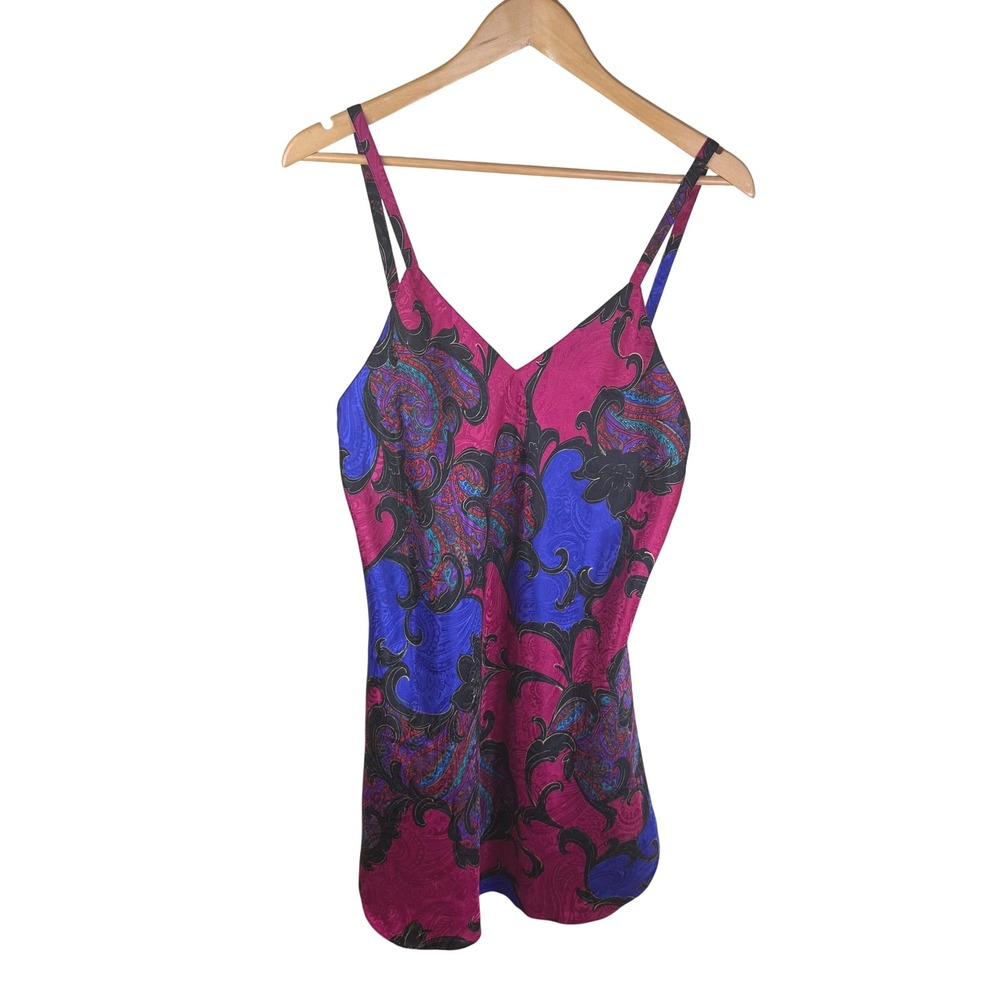 Vintage JO Intimates Chemise Slip Womens Medium Nightgown Floral Paisley 90s‎